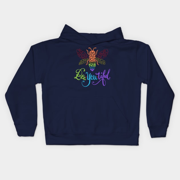 Beautiful Gay Pride Rainbow Bee YOU tiful Love Hearts Design Kids Hoodie by DoubleBrush